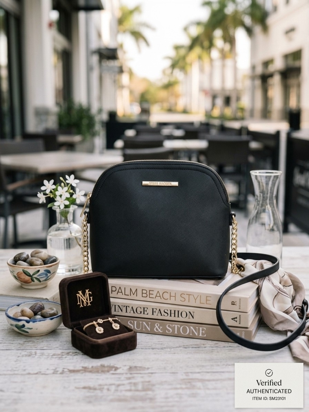 Steve Madden Black Crossbody with Gold Chain Strap